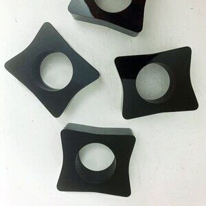 Vintage 80s Napkin Rings Chunky Black Lacquer Mod Set of 4 Four